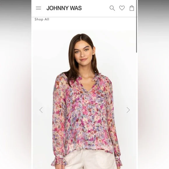 Johnny Was Silk Floral CORA RUFFLE BLOUSE - Picture 2 of 12